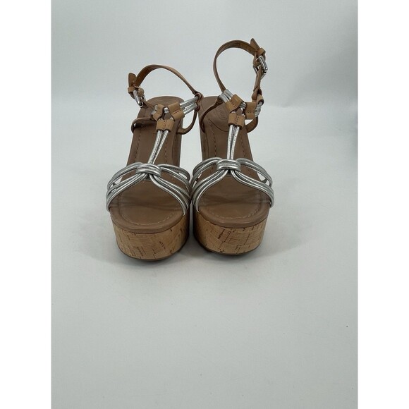 Coach Georgiana Womens Wedge Sandal Metallic Strappy Leather Platform Cork 6.5 - Picture 9 of 14